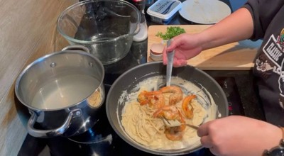 วิธีทำ พาสต้าครีมกุ้ง