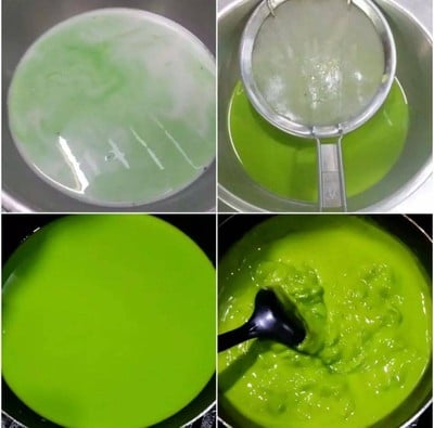 วิธีทำ ขนมเปียกปูนใบเตยหน้ากะทิสด