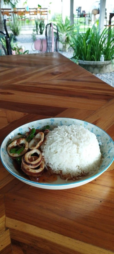 ปลาหมึกผัดพริกแกง