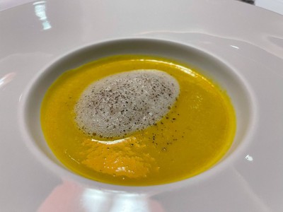 Pumpkin soup with truffle foam