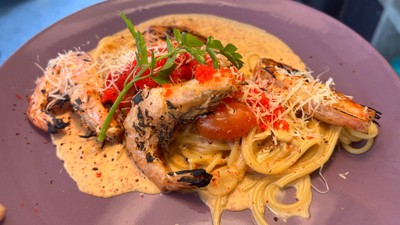 สปากุ้งย่างซอสครีมมิโสะ อิบิโกะออนท้อป