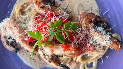 สปากุ้งย่างซอสครีมมิโสะ อิบิโกะออนท้อป