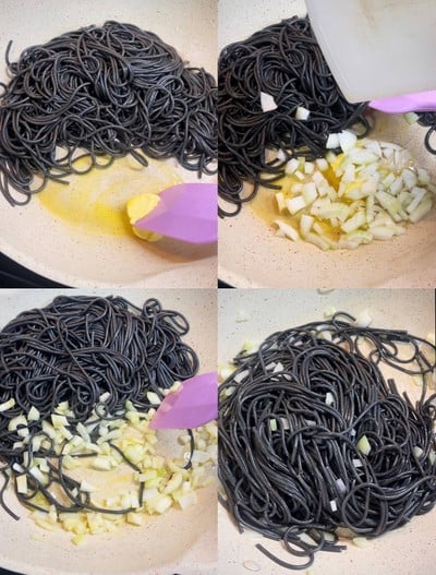 วิธีทำ สปาเกตตี้ซอสหมึกดำ🍝🐙 วิธีทำ สปาเกตตี้ซอสหมึกดำ🍝🐙