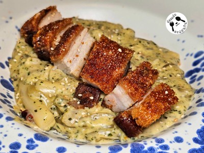 Korean Basil Tteok-Bokki with Super Crispy Pork Belly