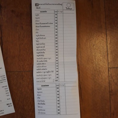 ป้ายราคาหรือสมุดเมนู
