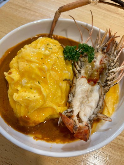 ข้าวไข่ข้นซอสมันกุ้ง+กุ้งแม่น้ำ