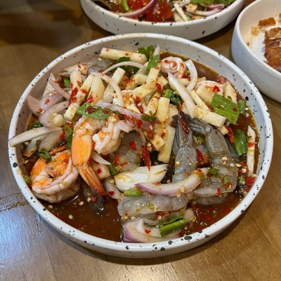 ยำกุ้งสด+กุ้งสุกปลาร้า