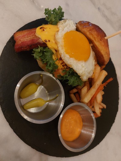Brioche burger bacon and egg