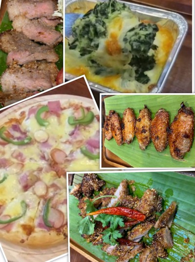 พิชซ่า เนื้อย่าง คอหมูย่าง น้ำจิ้มเด็ด