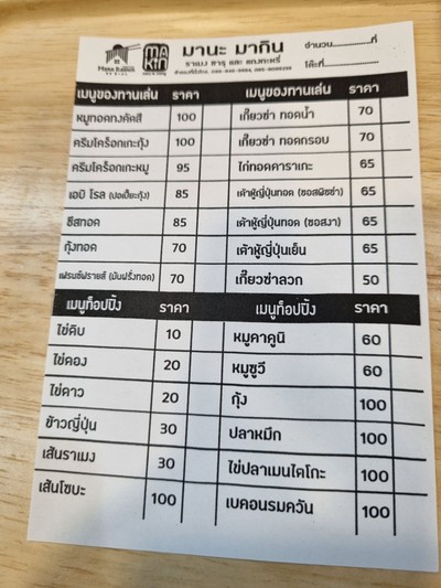 ป้ายราคาหรือสมุดเมนู
