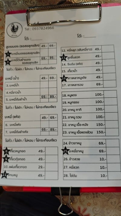 ป้ายราคาหรือสมุดเมนู