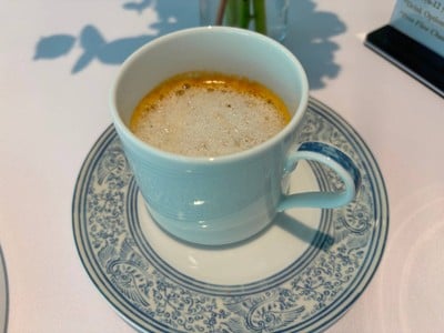 Blue Lobster Cream Soup with Brioche Croutons
