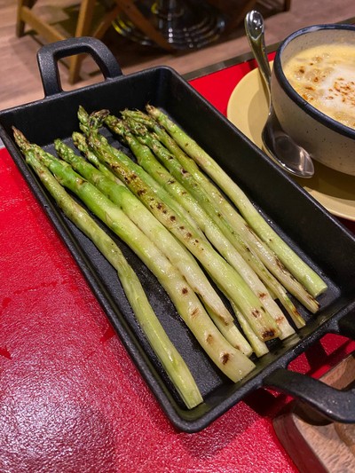 Charcoal grilled jumbo asparagus