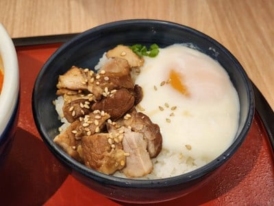 Hot Spring Egg Char Siu Rice Bowl & Small Kara-Miso Ramen & Edamame