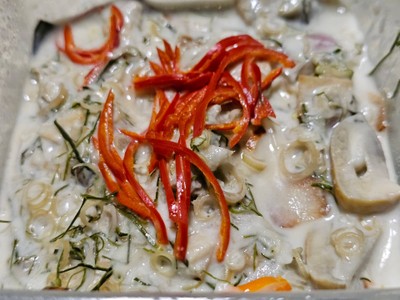 (ปลากะพง)ต้มข่าแห้ง