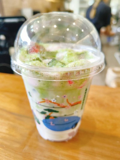 Iced Strawberry Mochi Blossom Pure Matcha Latte