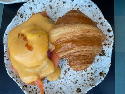 Egg Benedict and smoked salmon croissant