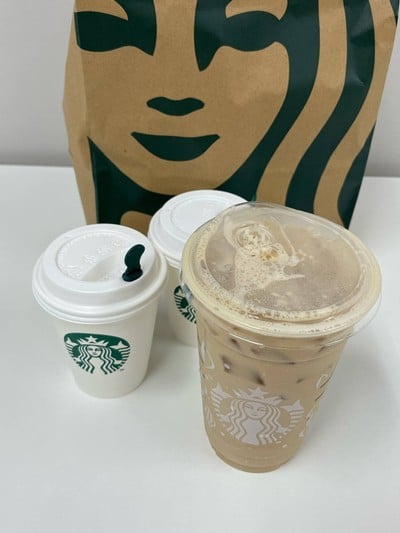 Snoopy Chocolate & Caramel Oat milk latte