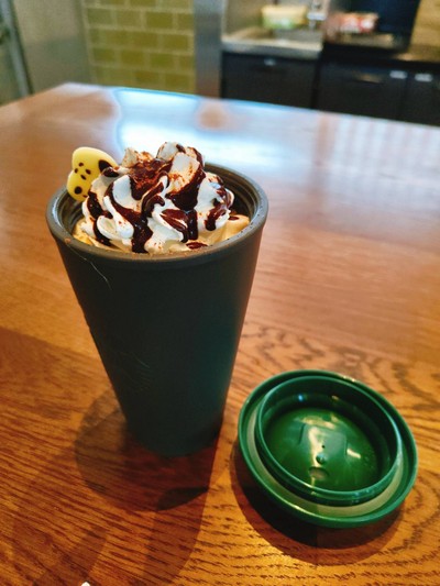 Joe Kind Snoopy Chocolate and Caramel Oatmilk Iced Latte