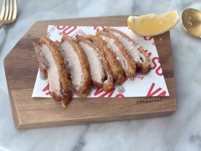 Crispy Spinach Pork Torreznos, Lemon