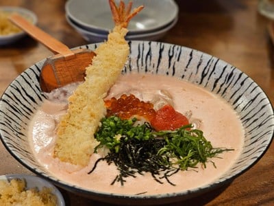 Mentai Cream Ikura Udon Topping Shrimp Tempura