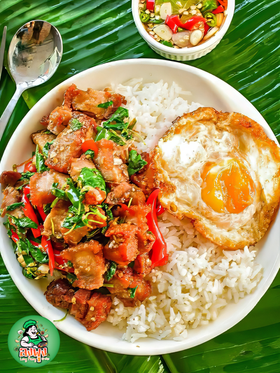 กระเพราะ หมูกรอบ ไข่ดาว พิเศษ รสจัดจ้านสุดๆ..