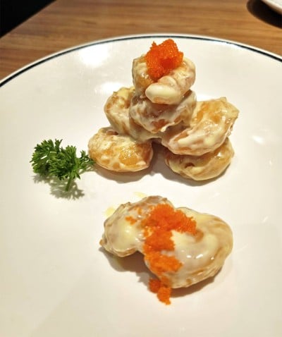 กุ้งชุบแป้งทอดซอสมัสตาร์ด