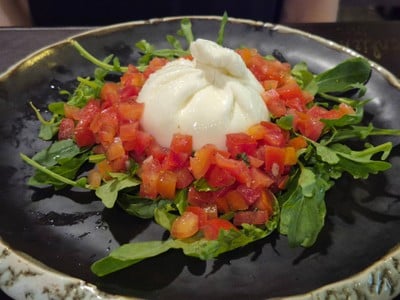 Italian burrata cheese and salad