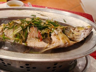 ปลากะพงนึ่งซีอิ๊ว