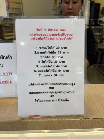 ป้ายราคาหรือสมุดเมนู