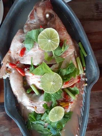 ปลาทับทิมนึ่งมะนาว