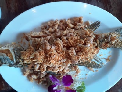 ปลากะพงทอดกระเทียม