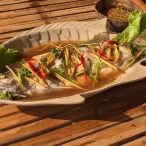 ปลากะพงเป็นนึ่งซีอิ๊ว