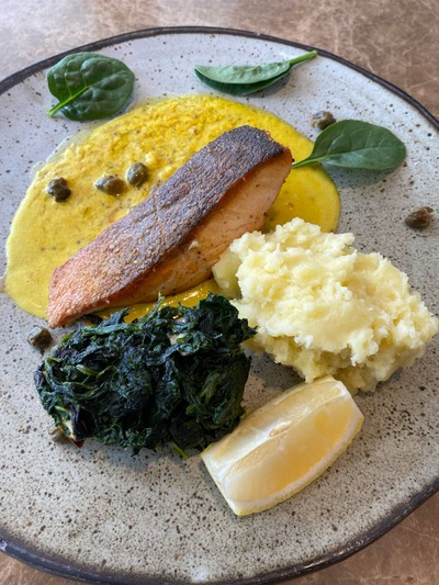 Salmon steak with caper Lemon Cream Sauce