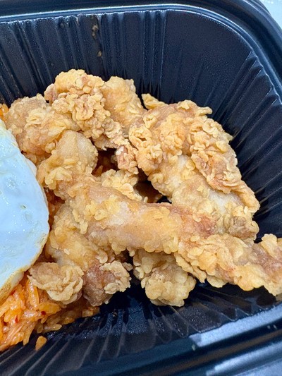 Kimchi Fried Rice with Fried Chicken