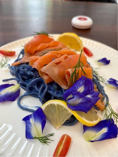 Smoke Salmon Anchan Lemon Cream Spaghetti with Fresh Chilli