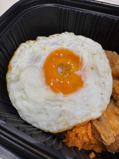 Kimchi Fried Rice with Fried Chicken