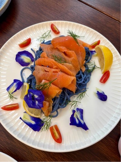 Smoke Salmon Anchan Lemon Cream Spaghetti with Fresh Chilli