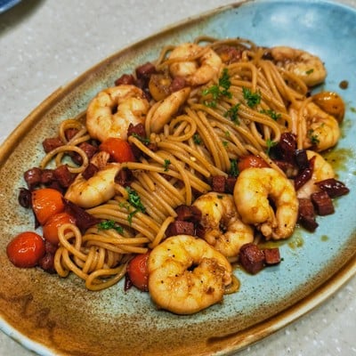 Spaghetti Chorizo Prawn