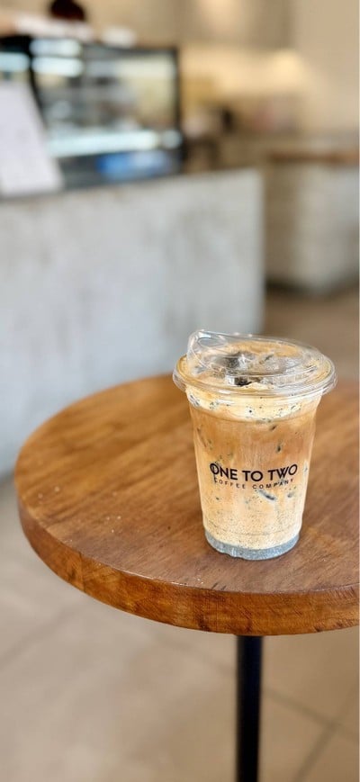 ☕️ Iced Black Sesame Latte. (Price 90 Baht.)