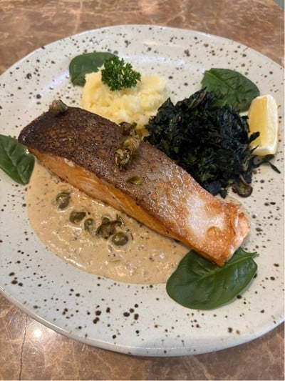 Salmon steak with caper Lemon Cream Sauce