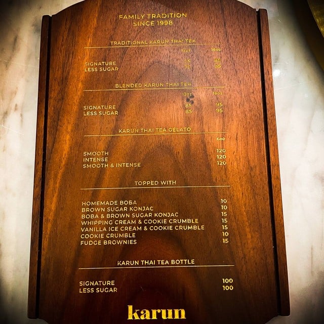 เมนูของร้านอาหาร Karun Thai Tea The EmQuartier