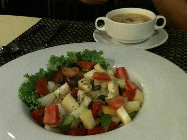 Greek salad and consonme