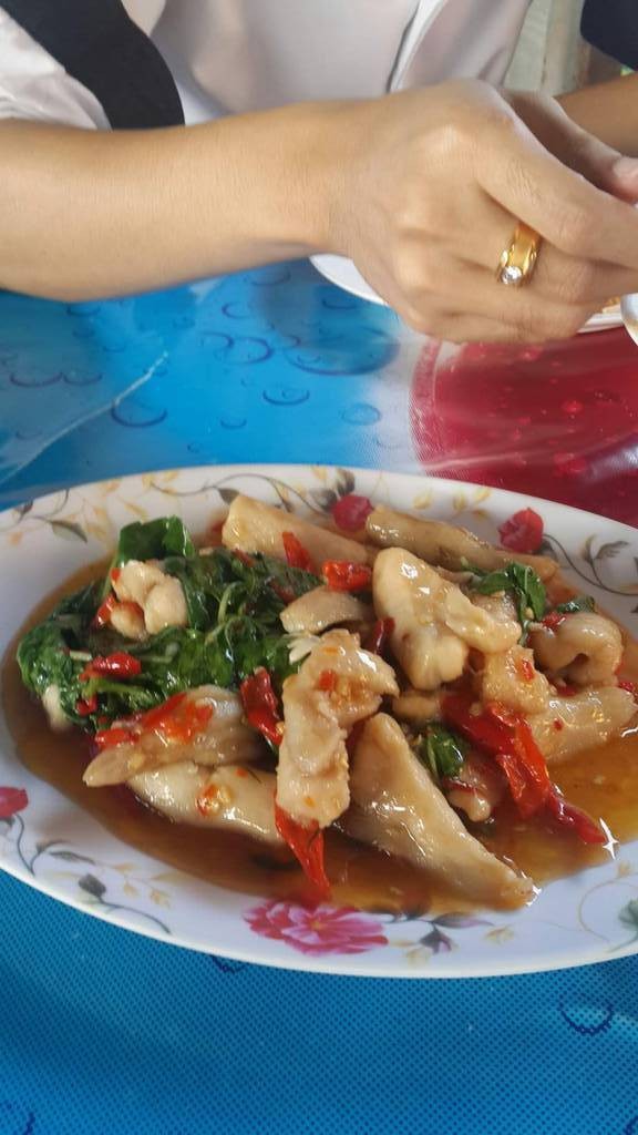 ผัดกระเพาปลากะพง 90 บาท