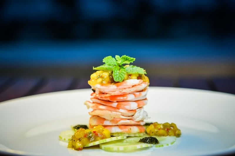 Chilled prawns, cinnamon spiced  mango salsa 