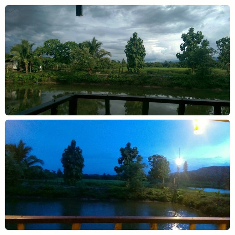 มองไปข้างนอกอีกฝั่งจะเห็นแอ่งน้ำและม้าอยู่ตัวนึง