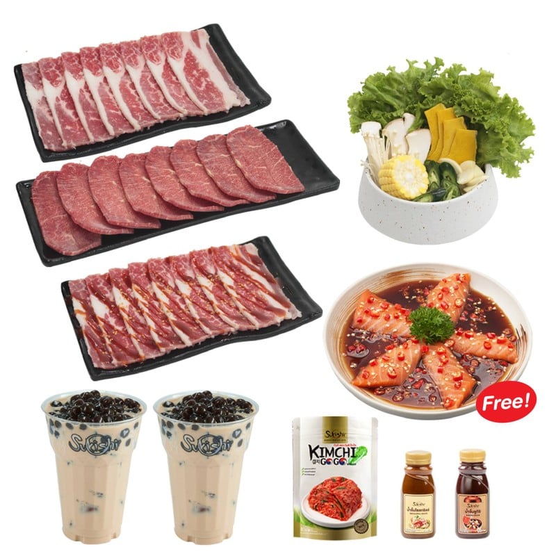 [ Promotion] เซตปาร์ตี้ปิ้งย่างเนื้อนำเข้า ฟรี ปลาแซลมอนดองซีอิ๊วเกาหลี