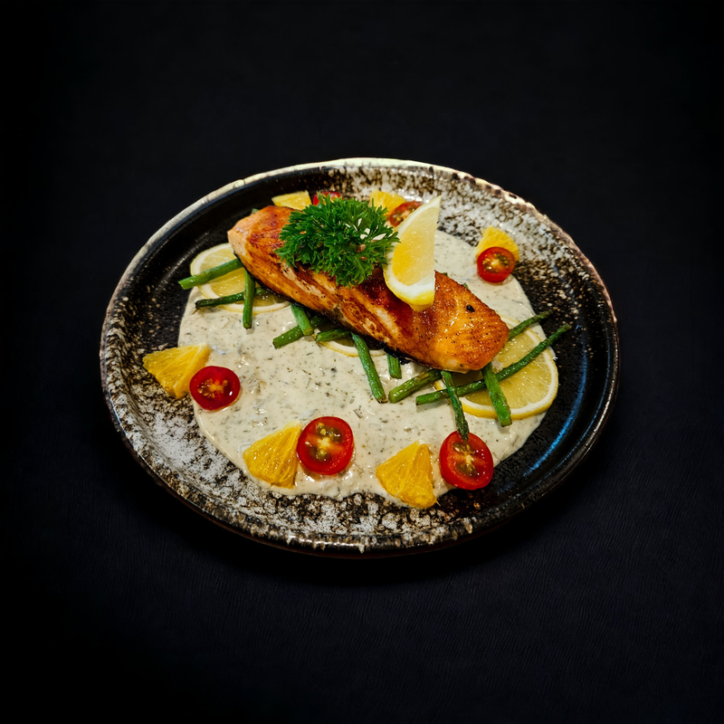 สเต็กเเซลมอล ซอสไวน์ขาว

