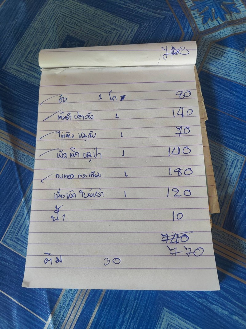 ใบรายการอาหารและราคา